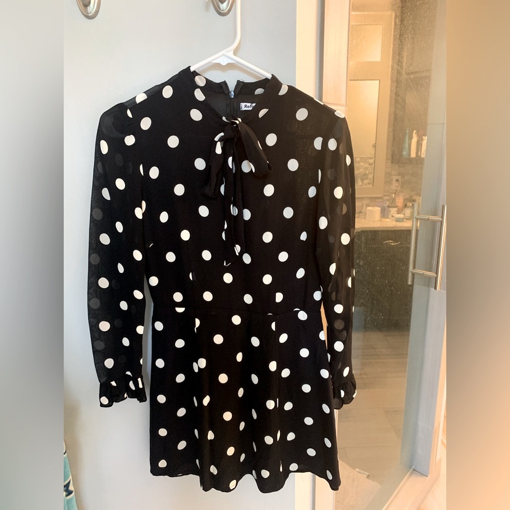 NWOT Reformation polka dot dress with neck tie